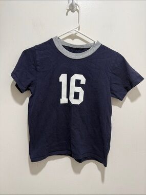 Brandy Melville Navy Blue Ringer T-Shirt White 16 Graphic One Size